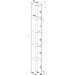 20x200x40 cm Nischenregal mit fünf Fächern - Nonessia
