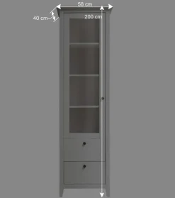 58x200x40 cm Skandi Vitrine in Weiß lackiert - Astinion