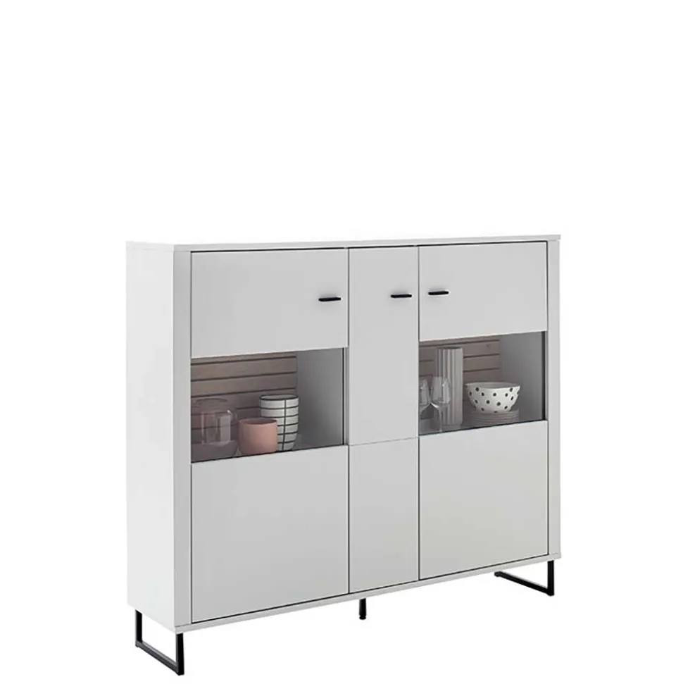 159x136x37 cm 3-türige Kommode mit Glaseinsätzen - Varzino
