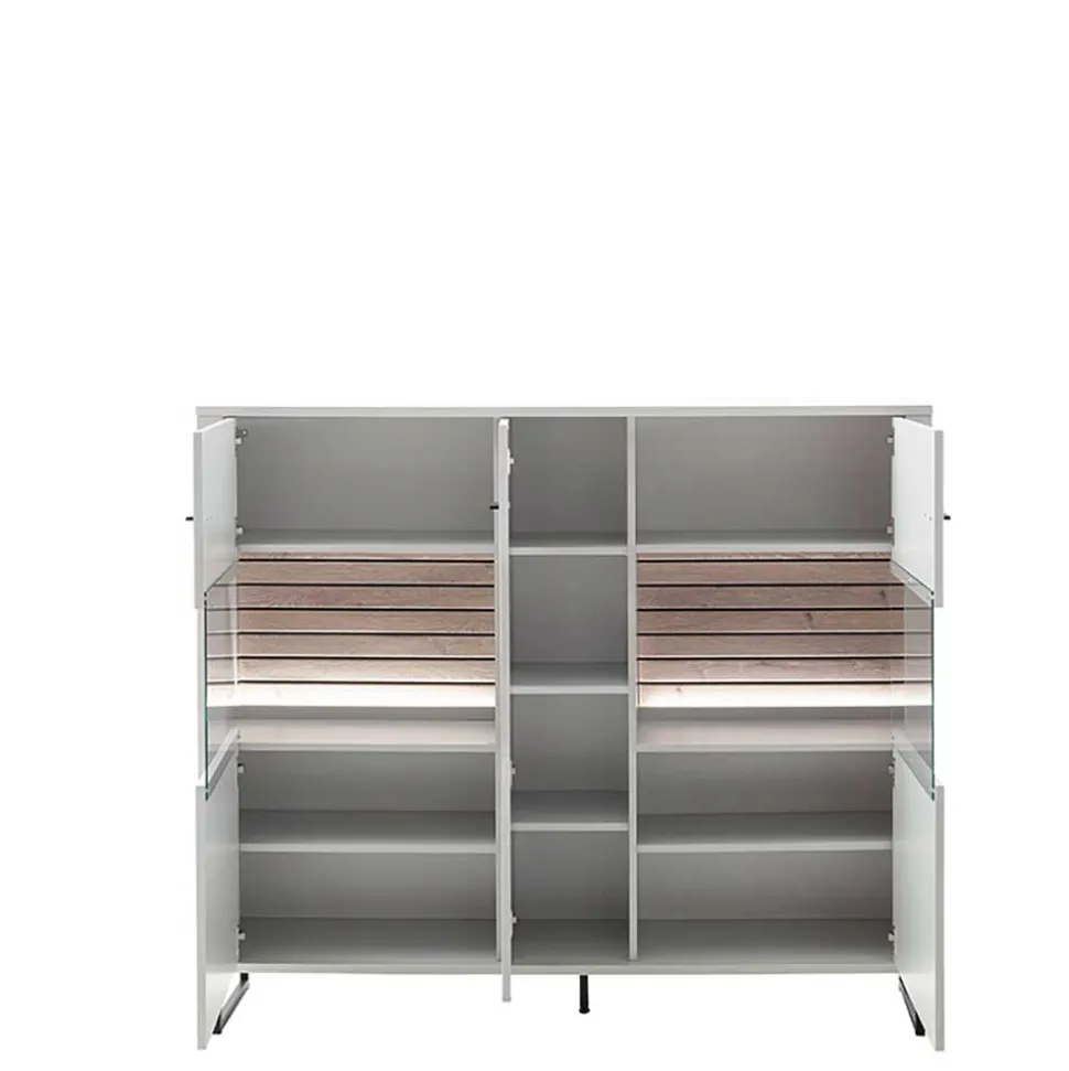 159x136x37 cm 3-türige Kommode mit Glaseinsätzen - Varzino