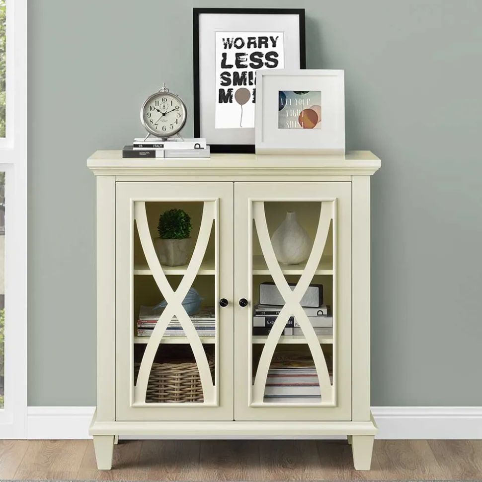 80x87x38 cm Vintage Vitrine in Cremeweiß - Arvid