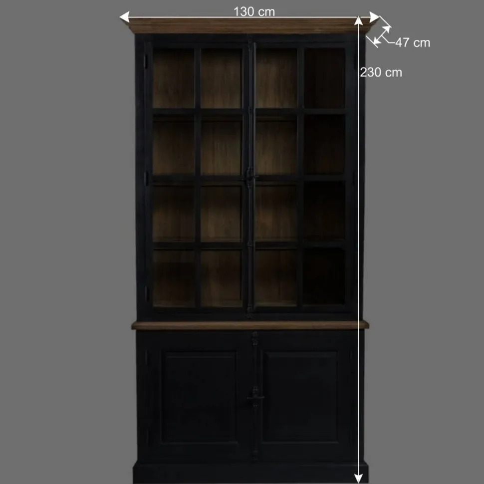 130x230x47 cm Vintage Vitrine Schrank in Schwarz - Niovan