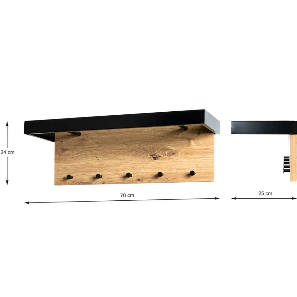 70x24x25 cm Wandgarderobe mit 5 Kleiderhaken - Zyaman