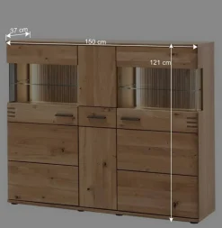 150x121x37 cm Wohnzimmer Schrank in Eiche Bianco - Crupean