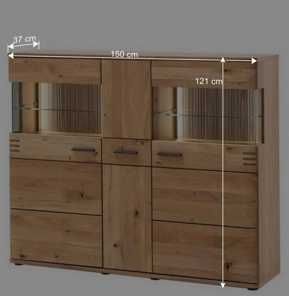 150x121x37 cm Wohnzimmer Schrank in Eiche Bianco - Crupean