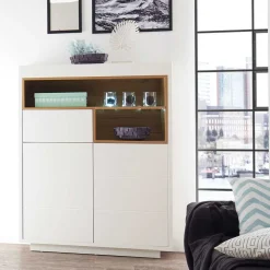 99x135x40 Design Highboard in Weiß & Eiche - Rucian