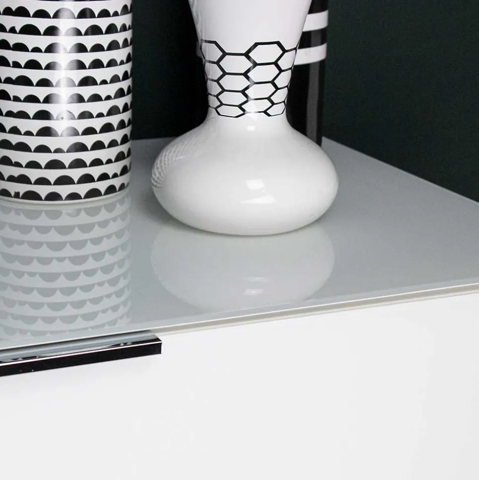 83x101x42 Design Vertiko in Weiß mit Glas - Soraga