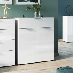 83x101x42 Design Vertiko in Weiß mit Glas - Soraga