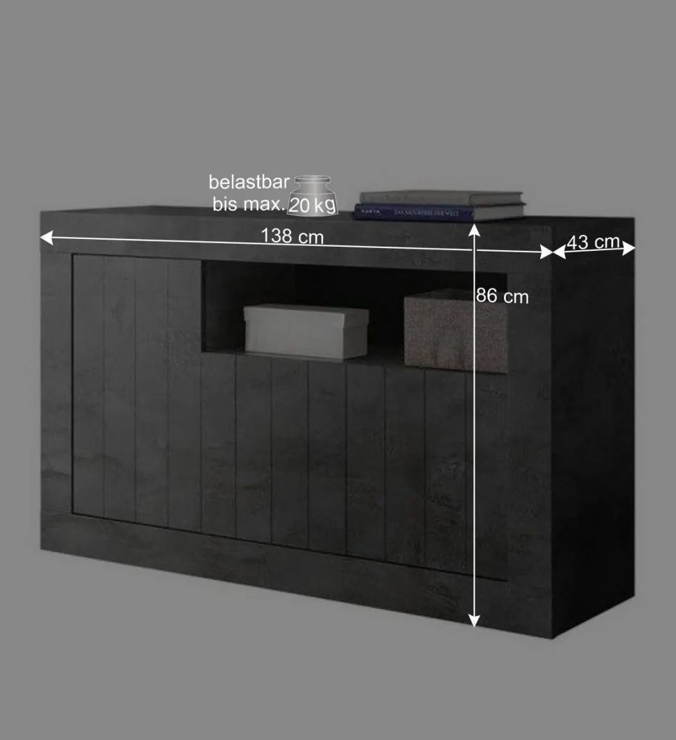 138x86x43 Esszimmer Kommode in Dunkelgrau - Putri