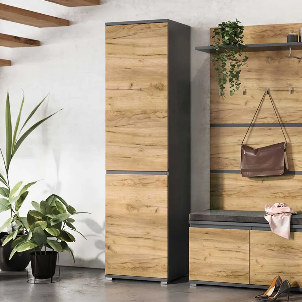 54x200x40 Garderobenschrank in Wildeiche & Grau - Orsecca