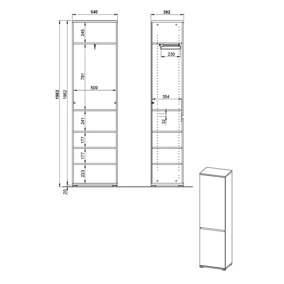 54x200x40 Garderobenschrank in Wildeiche & Grau - Orsecca