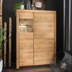 102x141x40 Highboard aus Wildeiche mit Glaseinsatz - Loitons