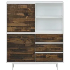 100x120x35 Highboard in Weiß & Kiefer dunkel - Chihu