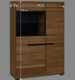 102x148x42 Highboard mit Glas Einsatz - 4-türig - Sennya