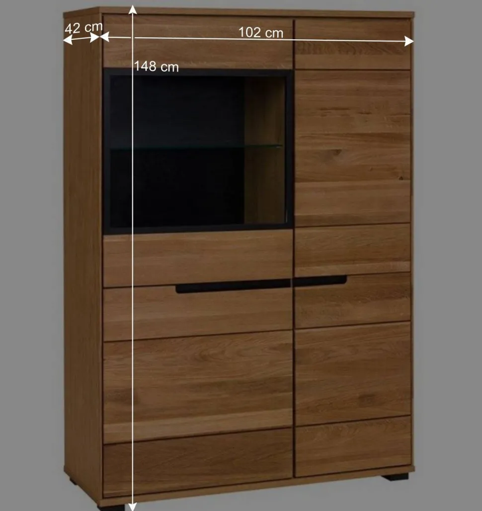102x148x42 Highboard mit Glas Einsatz - 4-türig - Sennya