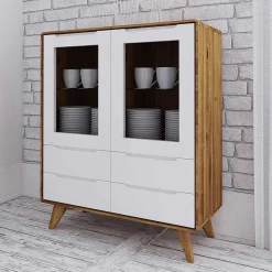 90x109x40 Highboard mit Glas Türen & 4 Schubladen - Diesta