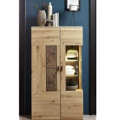 80x148x37 Highboard mit Glaseinsatz in Holzoptik - Iniaco