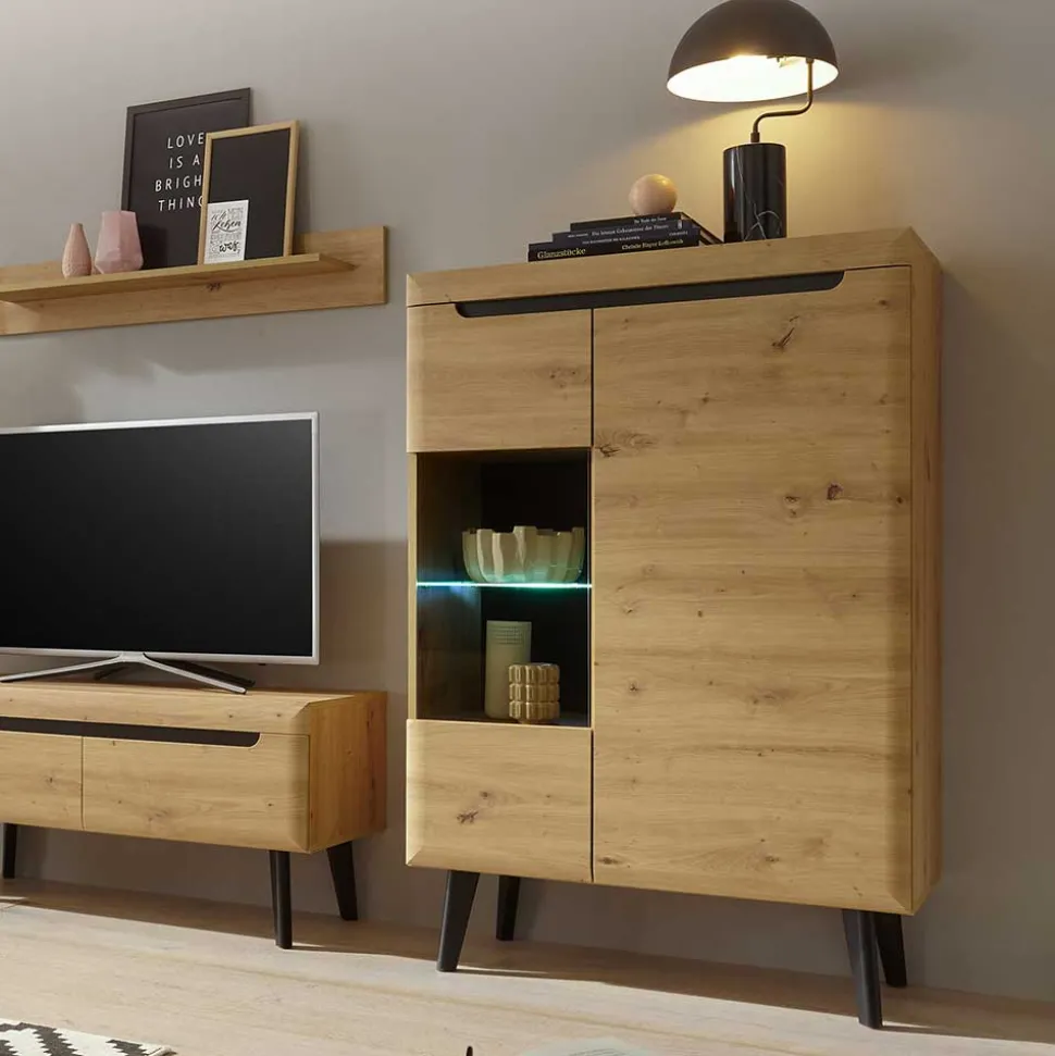 90x134x40 Highboard mit Glaseinsatz 2-türig - Olcian