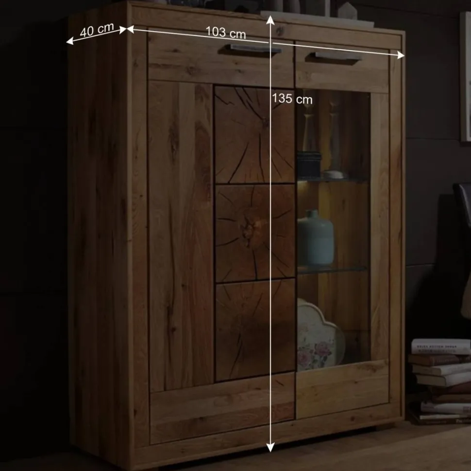 103x135x40 Highboard Vitrine mit Hirnholz Dekor - Troncon