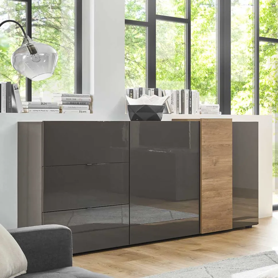 181x94x44 Hochglanz Kombi-Kommode in Grau - Eracosta