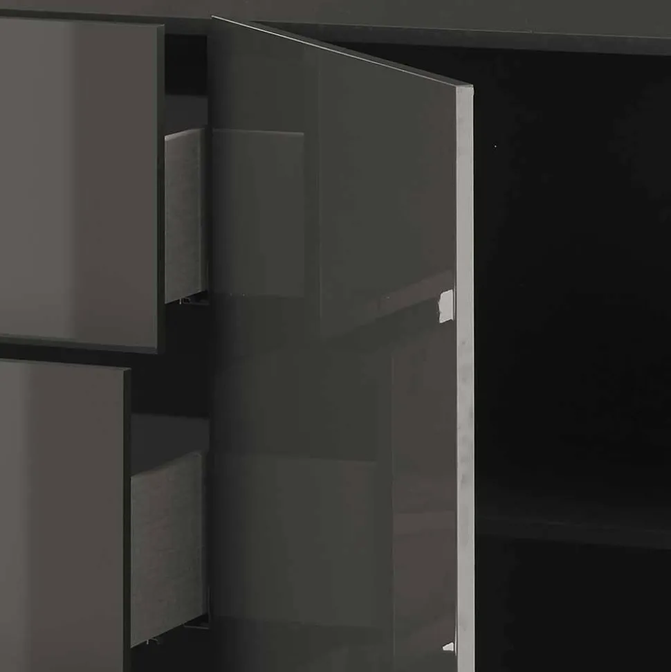 181x94x44 Hochglanz Kombi-Kommode in Grau - Eracosta