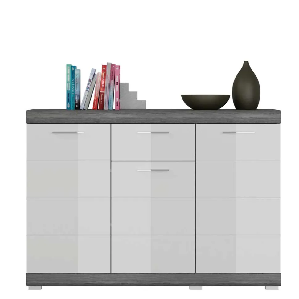 120x85x37 Hochglanz Kommode in Weiß & Grau - Nancys