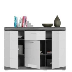 120x85x37 Hochglanz Kommode in Weiß & Grau - Nancys