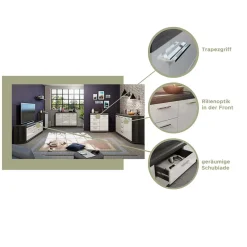 120x85x37 Hochglanz Kommode in Weiß & Grau - Nancys