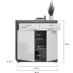 90x96x37 Hochglanz Schuhkommode in Weiß - Nancys
