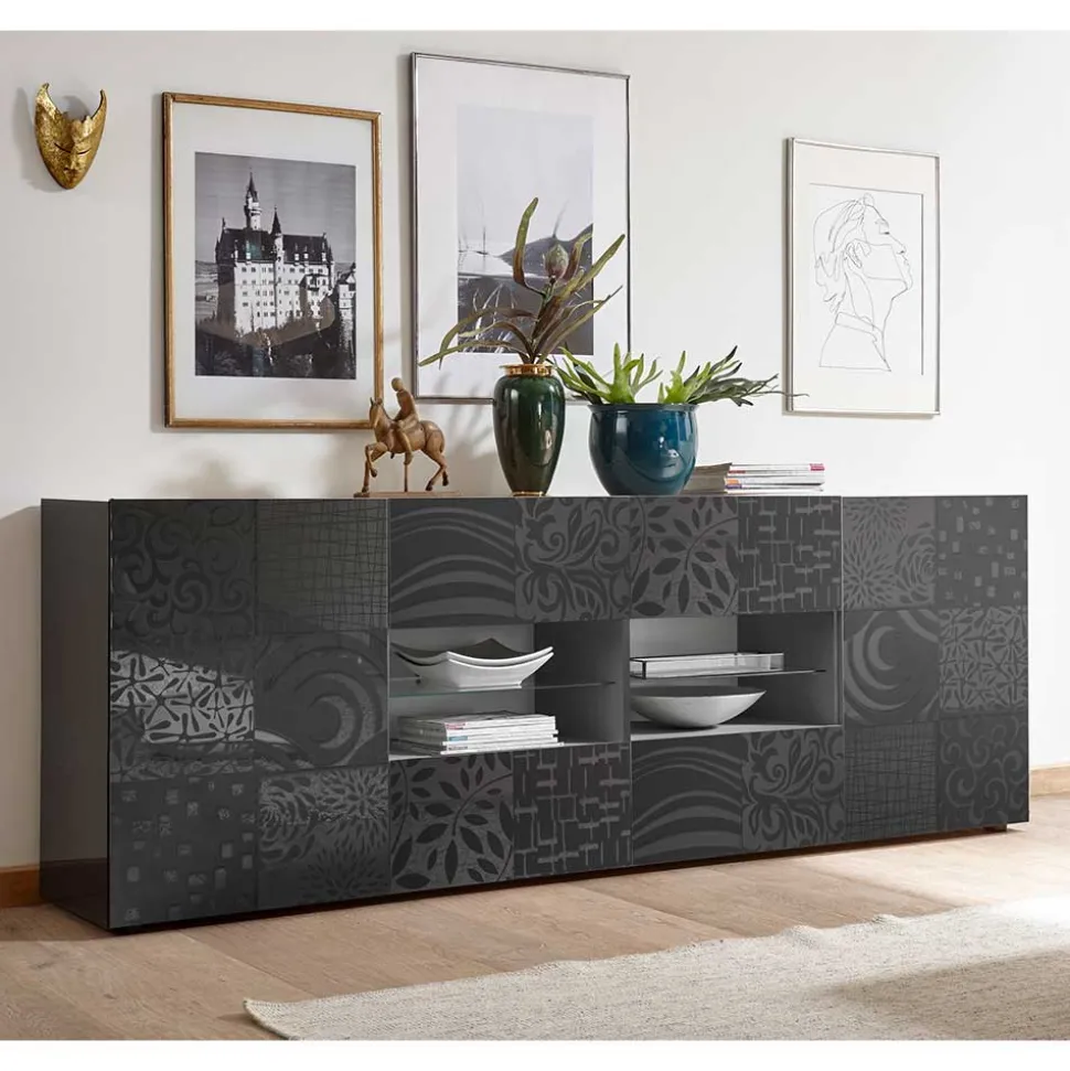 241x84x42 Hochglänzendes Sideboard in Grau - Ipatal