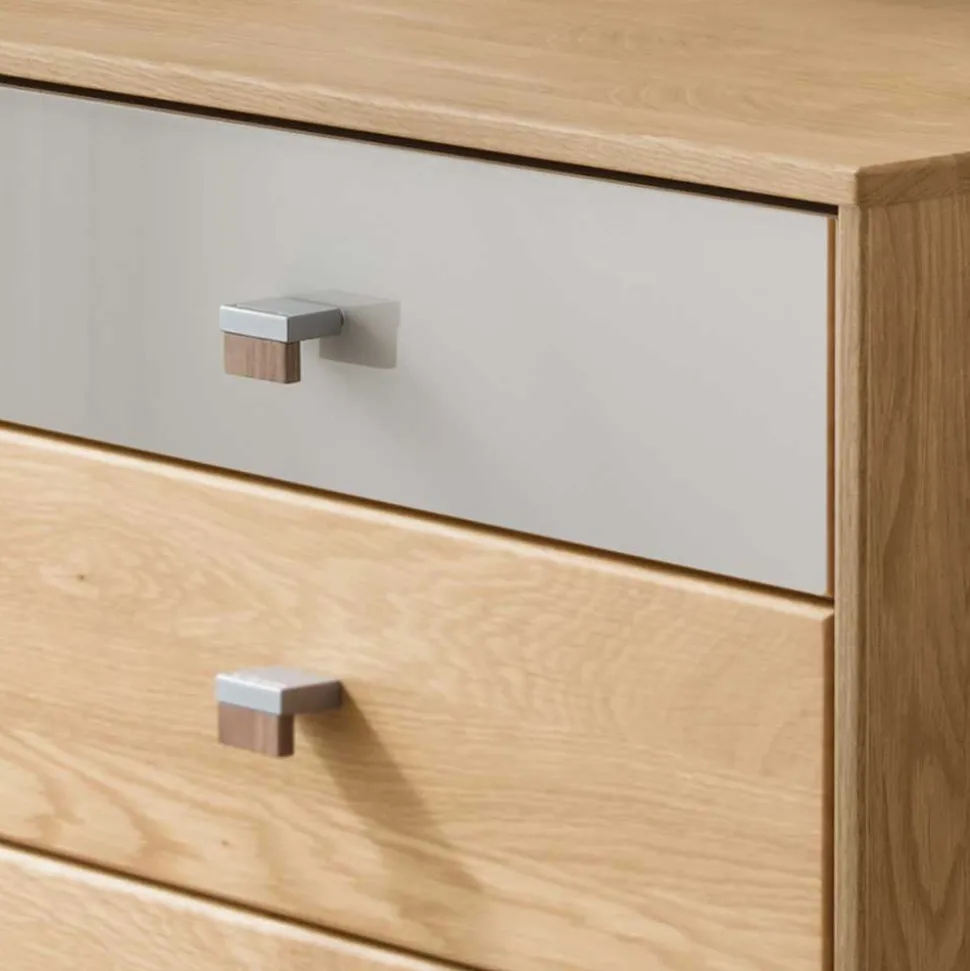 60x86x43 Hochkommode in Beige Glas & Eiche - Emdsiva