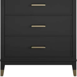 76x106x51 Hochkommode in Schwarz und Gold - Lorenca