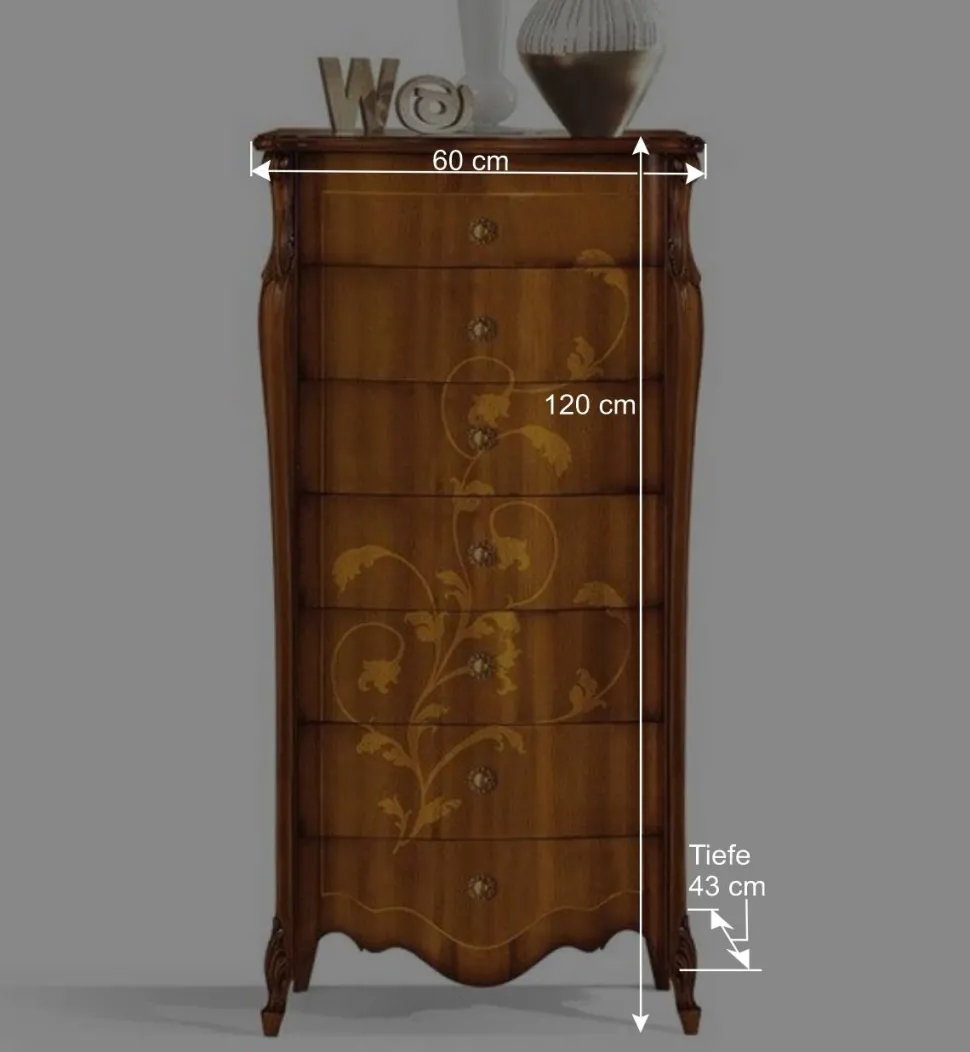 60x120x43 Hochkommode mit sieben Schubladen - Carlenna