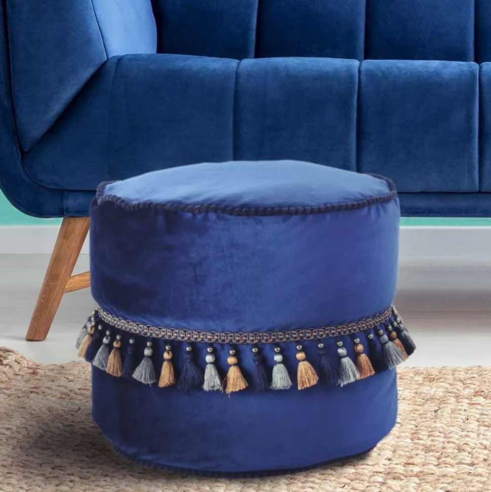 45x38x45 Hocker Pouf aus Samt in Blau - Quinn