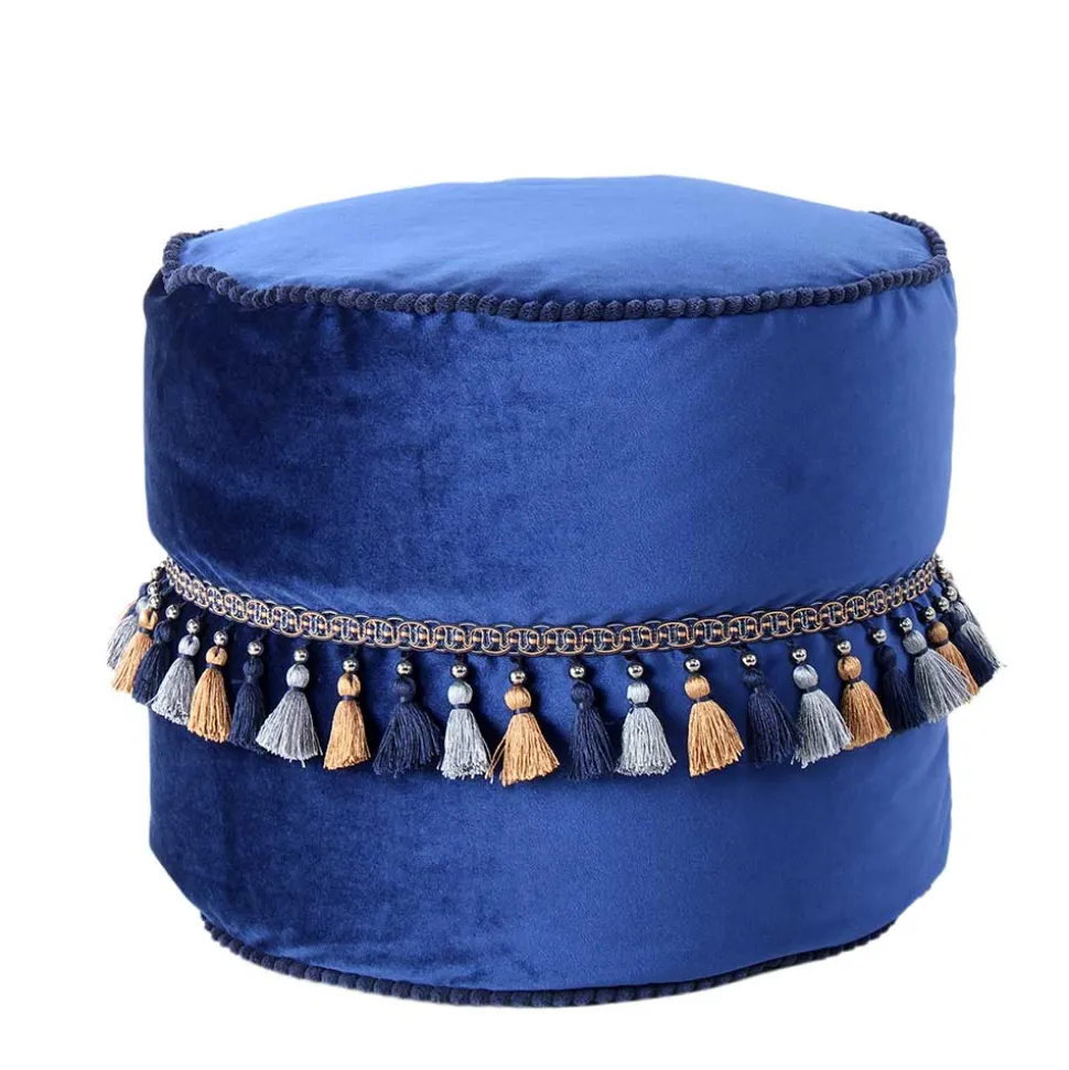 45x38x45 Hocker Pouf aus Samt in Blau - Quinn