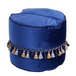 45x38x45 Hocker Pouf aus Samt in Blau - Quinn
