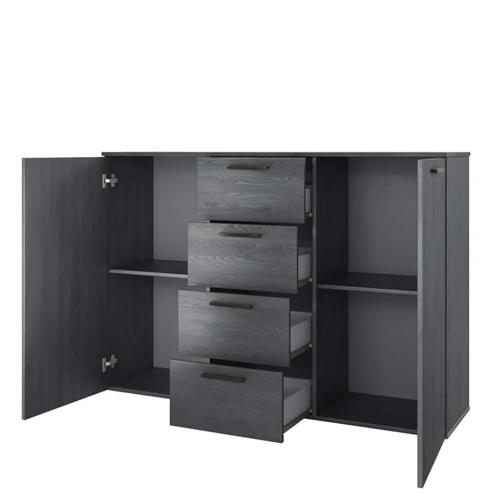 132x93x38 Hohe Kombi-Kommode in Eiche Grau - Carika