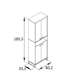 60x186x33 Hoher Schuhschrank mit 4 Türen & Fach - Anderian