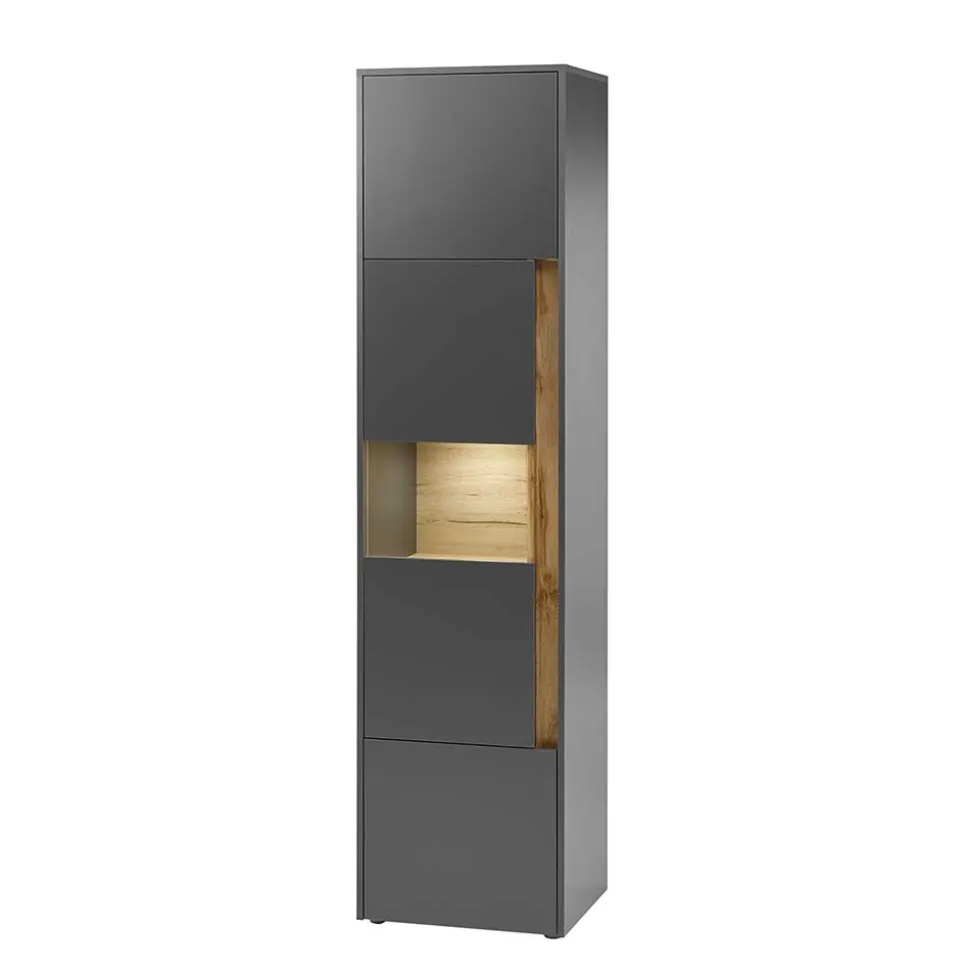 50x197x40 Hoher Wohnzimmerschrank mit Glaseinsatz - Ahilav