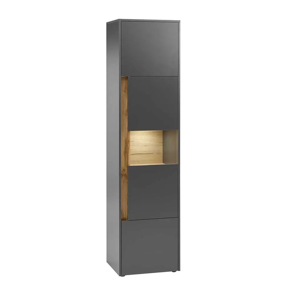 50x197x40 Hoher Wohnzimmerschrank mit Glaseinsatz - Ahilav