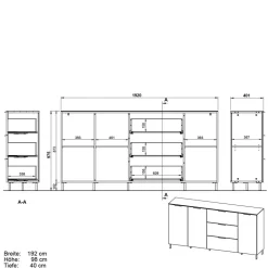 192x98x40 Hohes Sideboard in Dunkelgrau - Lurys