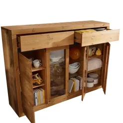 177x125x42 Holz Schrank mit 2 Glas Türen - Filedria