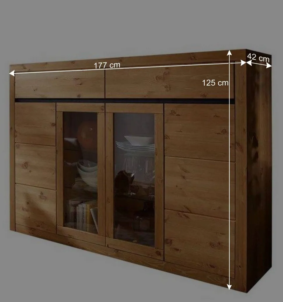 177x125x42 Holz Schrank mit 2 Glas Türen - Filedria