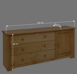152x68x38 Holzkommode mit 3 breiten Schubladen - Imressa
