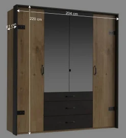 200x216x58 Kombi-Kleiderschrank mit Spiegeln - Bram