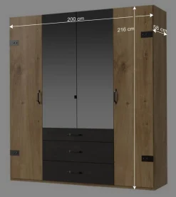 200x216x58 Kombi-Kleiderschrank mit Spiegeln - Bram