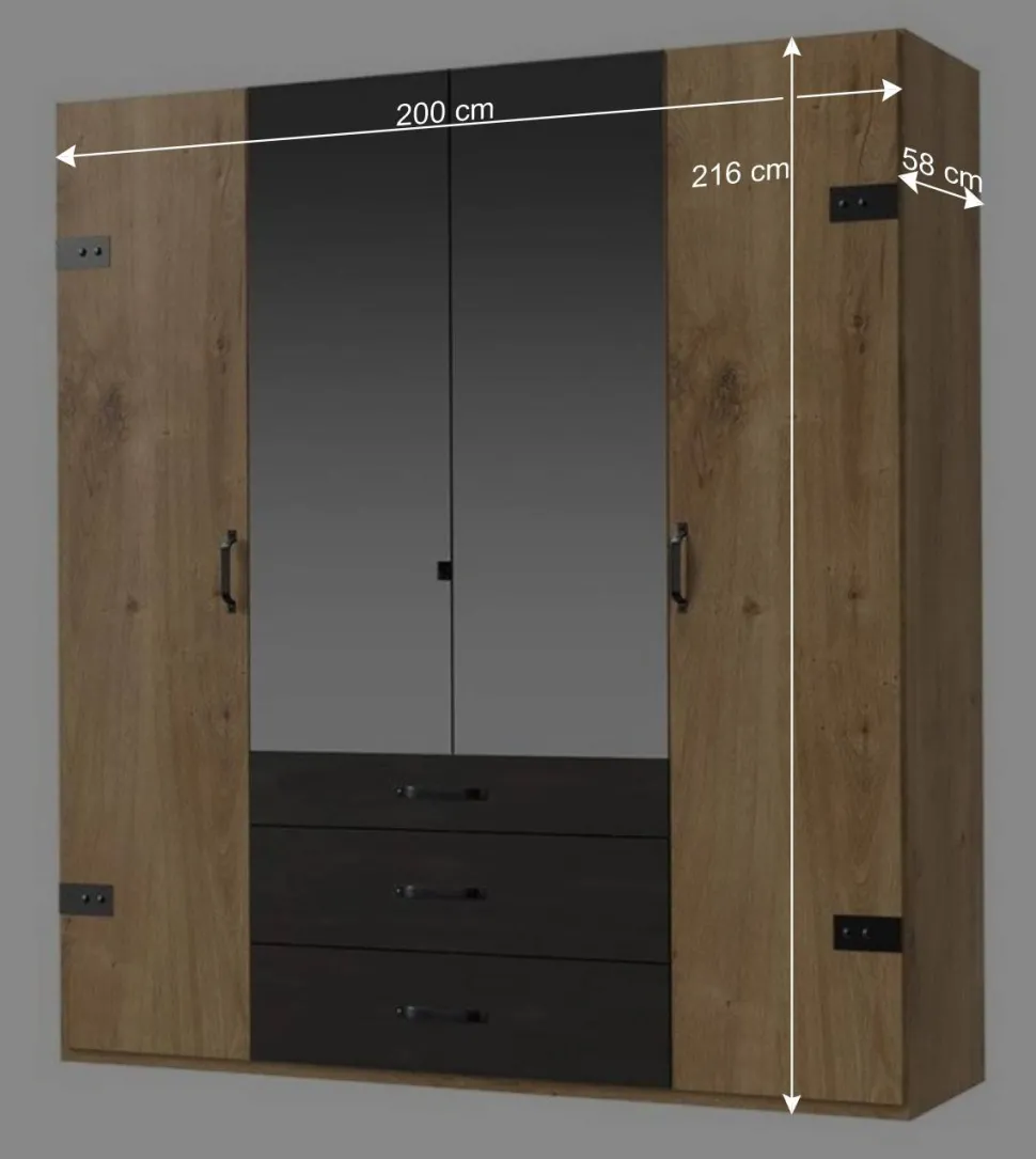 200x216x58 Kombi-Kleiderschrank mit Spiegeln - Bram