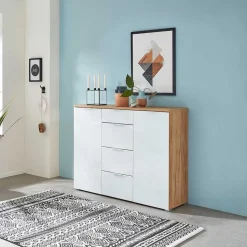 135x105x40 Kombikommode in Weiß & Eiche - Reestyl