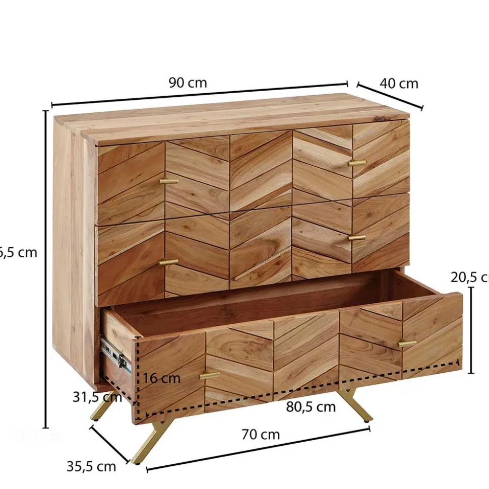 90x87x40 Kommode mit Fischgrät Design Front - Ishi