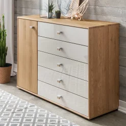 120x86x43 Kommode mit Tür & 5 Schubladen - Emdsiva